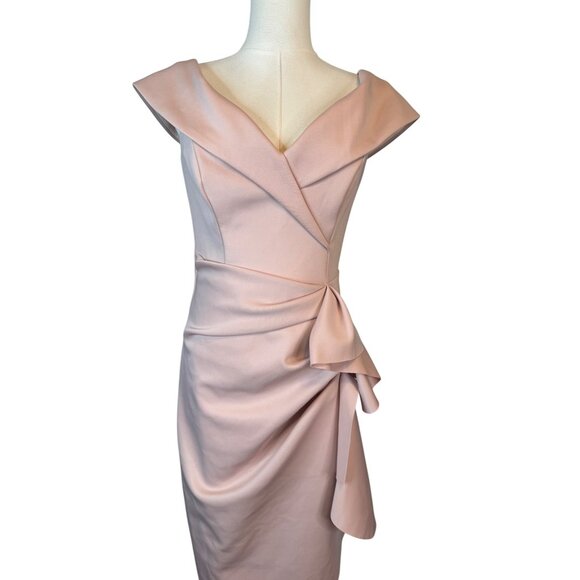 NWT Xscape Size 6 Blush Pink Sleeveless Draped Wrap Dress Bow Accent - Picture 7 of 16